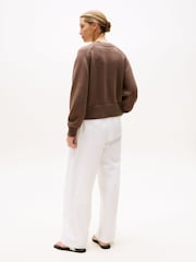 Tommy Hilfiger Brown Jersey V-Neck Boxy Jumper - Image 2 of 5