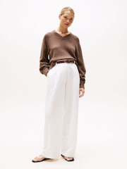 Tommy Hilfiger Brown Jersey V-Neck Boxy Jumper - Image 3 of 5