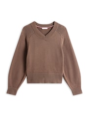 Tommy Hilfiger Brown Jersey V-Neck Boxy Jumper - Image 5 of 5