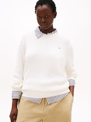 Tommy Hilfiger White Curve Fine Cable Knit Jumper - Image 1 of 5