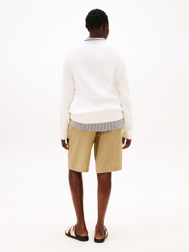 Tommy Hilfiger White Curve Fine Cable Knit Jumper - Image 2 of 5