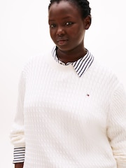 Tommy Hilfiger White Curve Fine Cable Knit Jumper - Image 4 of 5