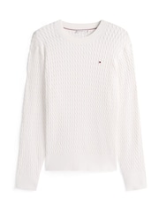 Tommy Hilfiger White Curve Fine Cable Knit Jumper - Image 5 of 5