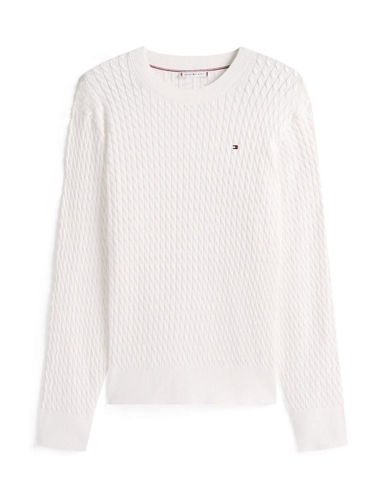 Tommy Hilfiger White Curve Fine Cable Knit Jumper - Image 5 of 5