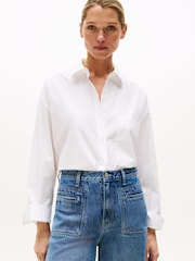Tommy Hilfiger White Oversized Fit Adjustable Cuffs Poplin Shirt - Image 1 of 5