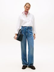 Tommy Hilfiger White Oversized Fit Adjustable Cuffs Poplin Shirt - Image 3 of 5
