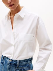 Tommy Hilfiger White Oversized Fit Adjustable Cuffs Poplin Shirt - Image 4 of 5