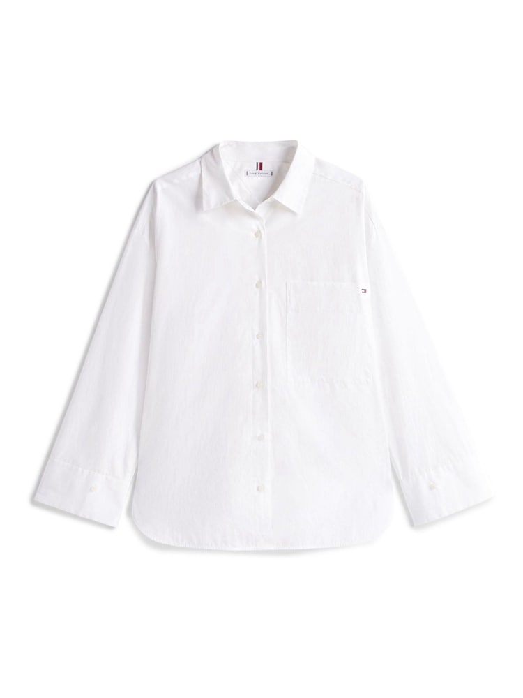 Tommy Hilfiger White Oversized Fit Adjustable Cuffs Poplin Shirt - Image 5 of 5