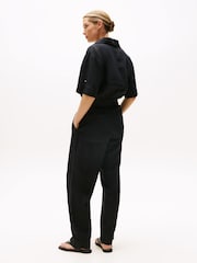 Tommy Hilfiger Black Linen Blend Belted Short Sleeve Jumpsuit - Image 2 of 5