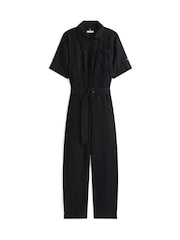 Tommy Hilfiger Black Linen Blend Belted Short Sleeve Jumpsuit - Image 5 of 5