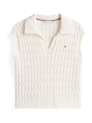 Tommy Hilfiger White Cable Knit Sleeveless Polo Jumper - Image 5 of 5