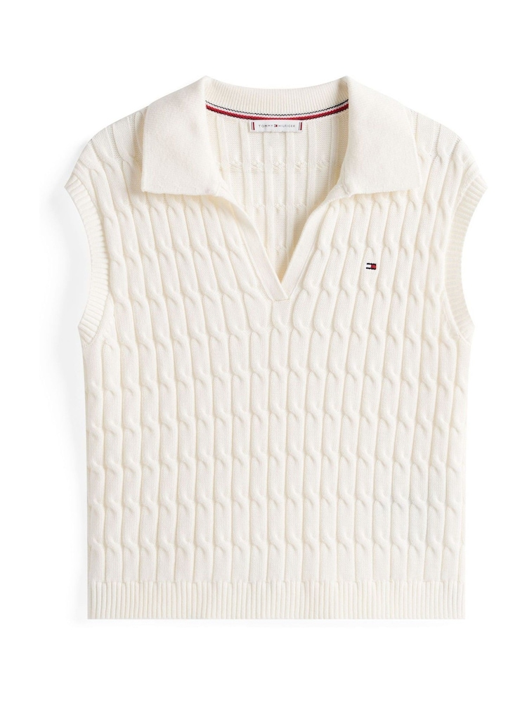 Tommy Hilfiger White Cable Knit Sleeveless Polo Jumper - Image 5 of 5