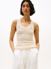 Tommy Hilfiger Cream Slim Crochet Racerback Tank Top - Image 1 of 5