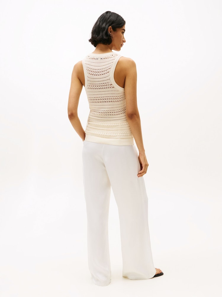 Tommy Hilfiger Cream Slim Crochet Racerback Tank Top - Image 2 of 5