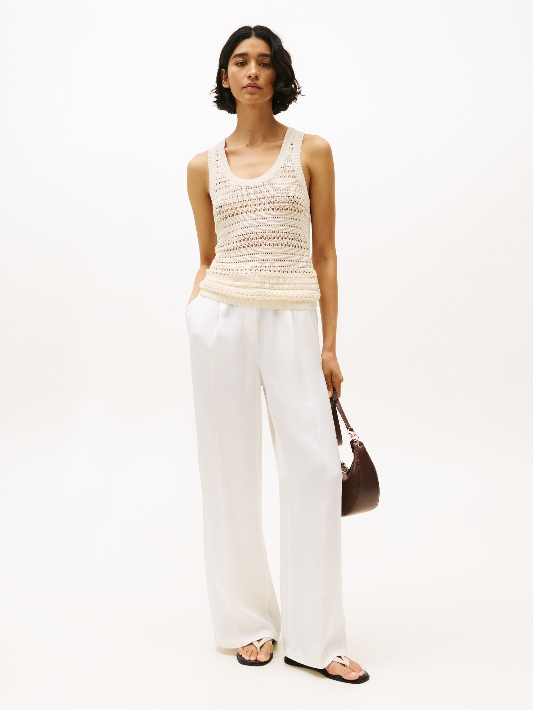 Buy Tommy Hilfiger Cream Slim Crochet Racerback Tank Top from Next USA