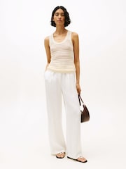 Tommy Hilfiger Cream Slim Crochet Racerback Tank Top - Image 3 of 5