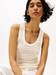 Tommy Hilfiger Cream Slim Crochet Racerback Tank Top - Image 4 of 5