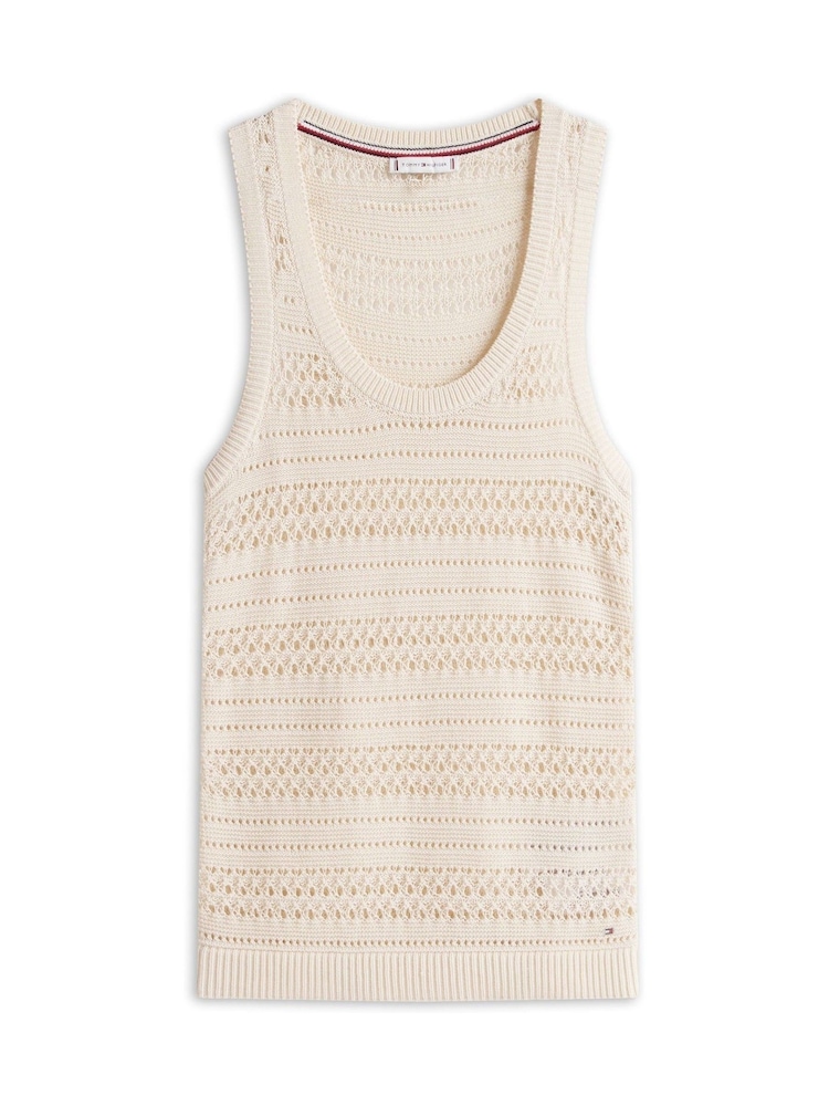Tommy Hilfiger Cream Slim Crochet Racerback Tank Top - Image 5 of 5