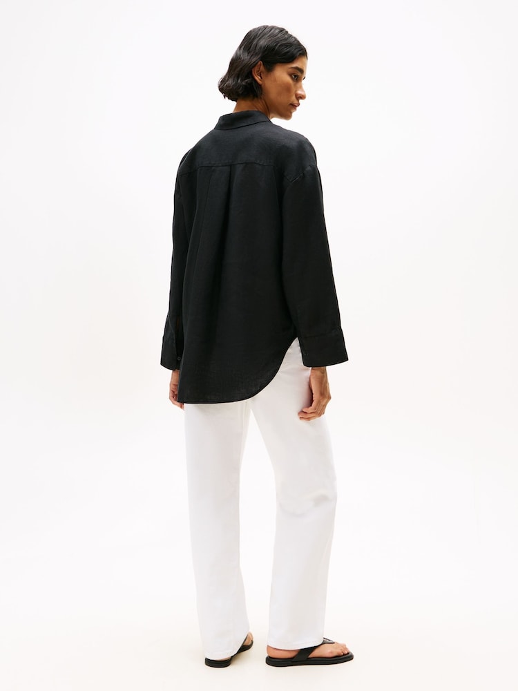 Tommy Hilfiger Black Oversized Fit Linen Shirt - Image 2 of 5