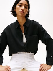Tommy Hilfiger Black Oversized Fit Linen Shirt - Image 4 of 5