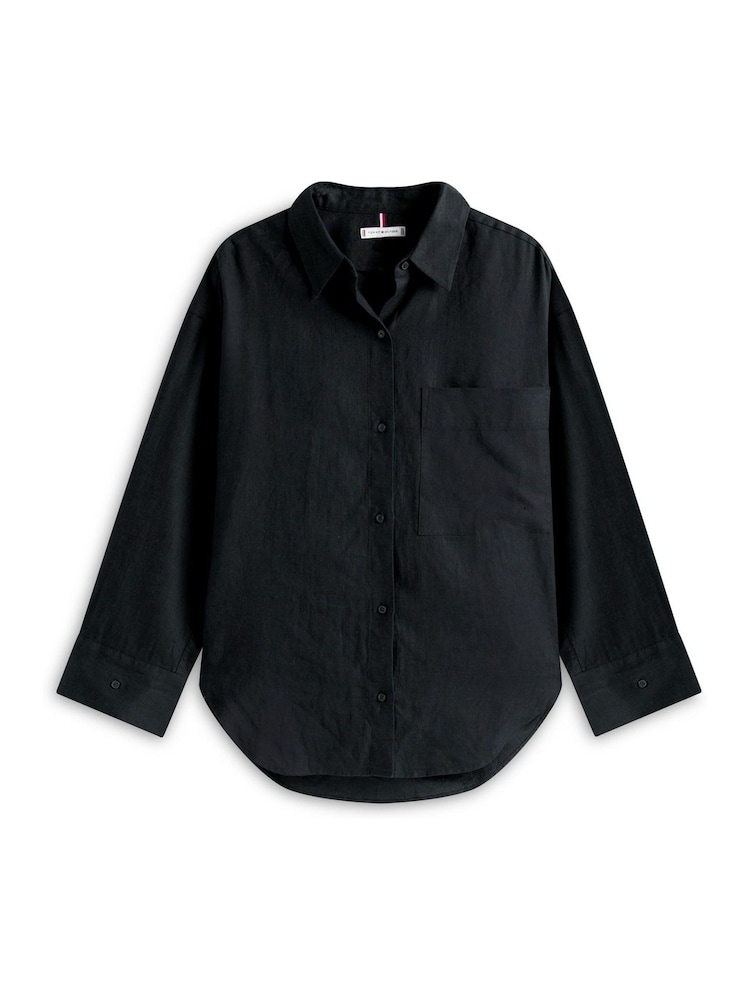 Tommy Hilfiger Black Oversized Fit Linen Shirt - Image 5 of 5