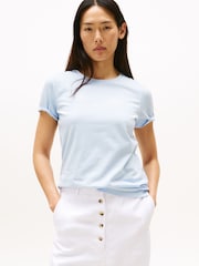 Tommy Hilfiger Blue Logo Embroidery Crew Neck T-Shirt - Image 1 of 5
