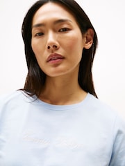 Tommy Hilfiger Blue Logo Embroidery Crew Neck T-Shirt - Image 4 of 5