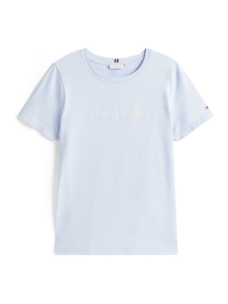 Tommy Hilfiger Blue Logo Embroidery Crew Neck T-Shirt - Image 5 of 5