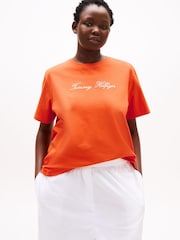 Tommy Hilfiger Orange Curve Logo Embroidery Crew Neck T-Shirt - Image 1 of 5