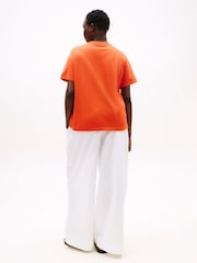 Tommy Hilfiger Orange Curve Logo Embroidery Crew Neck T-Shirt - Image 2 of 5