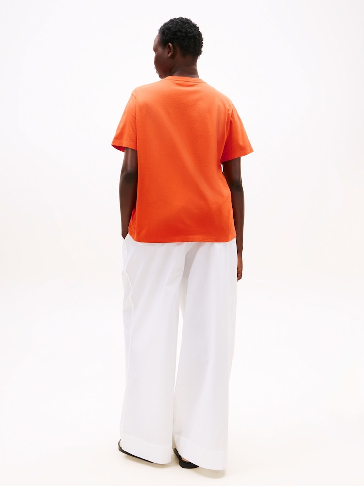 Tommy Hilfiger Orange Curve Logo Embroidery Crew Neck T-Shirt - Image 2 of 5