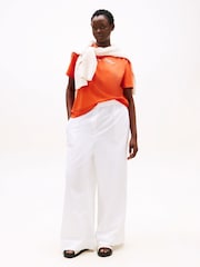 Tommy Hilfiger Orange Curve Logo Embroidery Crew Neck T-Shirt - Image 3 of 5