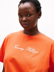 Tommy Hilfiger Orange Curve Logo Embroidery Crew Neck T-Shirt - Image 4 of 5