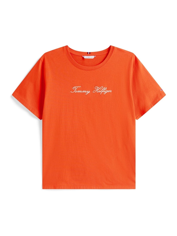 Tommy Hilfiger Orange Curve Logo Embroidery Crew Neck T-Shirt - Image 5 of 5