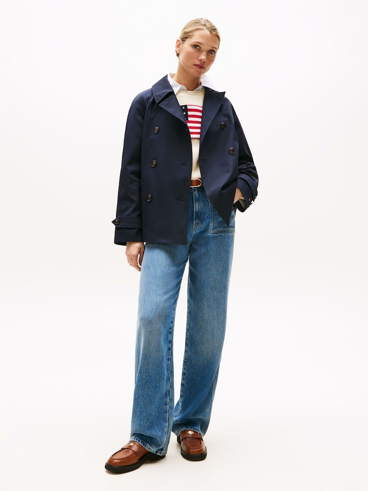Tommy Hilfiger Blue Water Repellent Short Trench Coat - Image 3 of 6