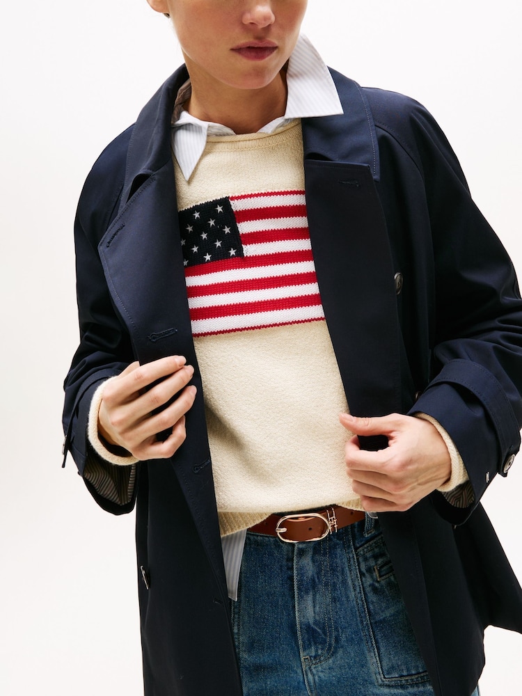 Tommy Hilfiger Blue Water Repellent Short Trench Coat - Image 4 of 6