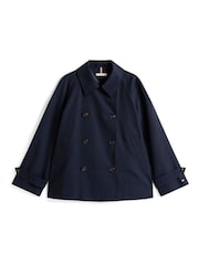 Tommy Hilfiger Blue Water Repellent Short Trench Coat - Image 6 of 6