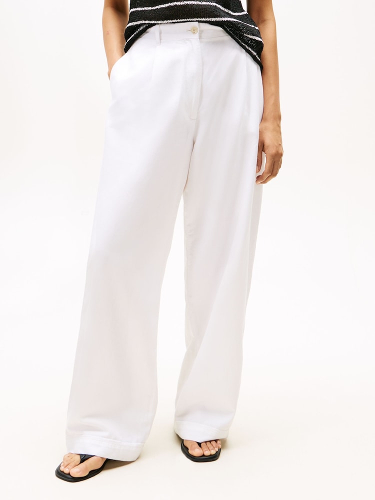 Tommy Hilfiger White Wide Leg Trousers With Linen - Image 1 of 5
