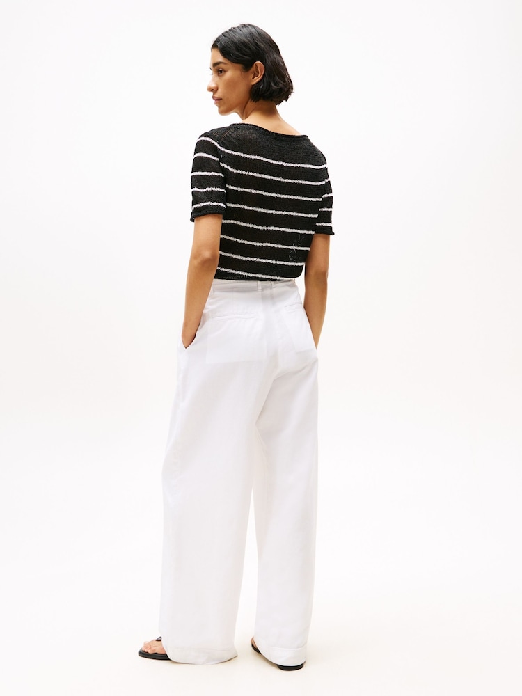 Tommy Hilfiger White Wide Leg Trousers With Linen - Image 2 of 5