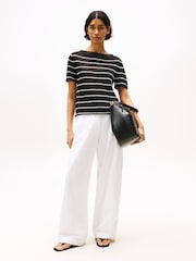 Tommy Hilfiger White Wide Leg Trousers With Linen - Image 3 of 5