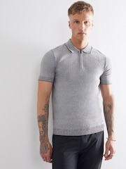 River Island Grey Twist Muscle Fit Polo Shirt - Image 1 of 4