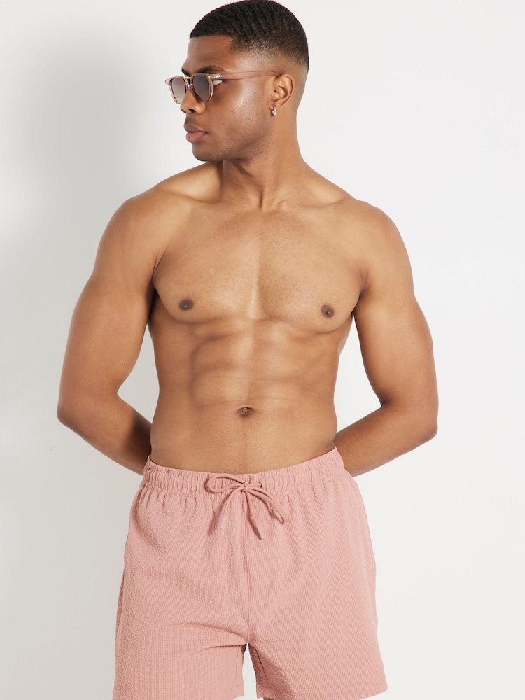 River Island Pink Seersucker Swim Shorts - Image 1 of 6