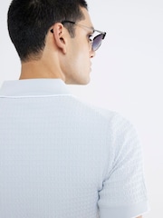 Azul - River Island Muscle Fit Textured Tipped Polo Shirt - Imagen 2 de 4