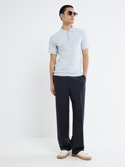 Azul - River Island Muscle Fit Textured Tipped Polo Shirt - Imagen 3 de 4