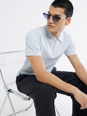 Azul - River Island Muscle Fit Textured Tipped Polo Shirt - Imagen 4 de 4