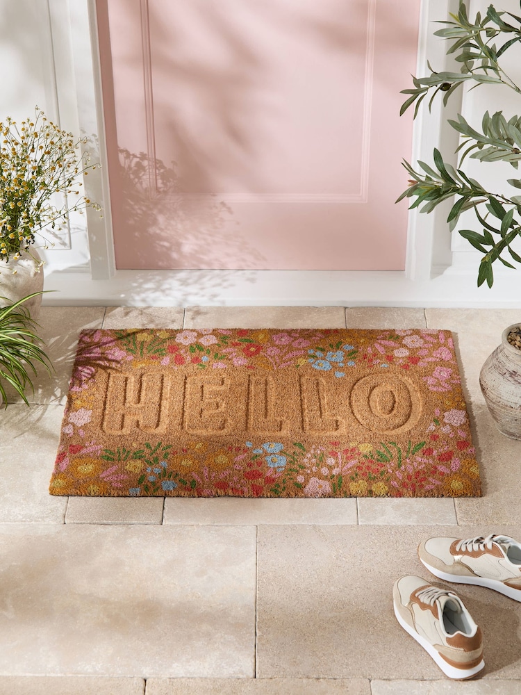 Multi Embossed Floral Coir Doormat - Image 2 of 4 Multi Embossed Floral Coir Doormat - Image 2 of 4