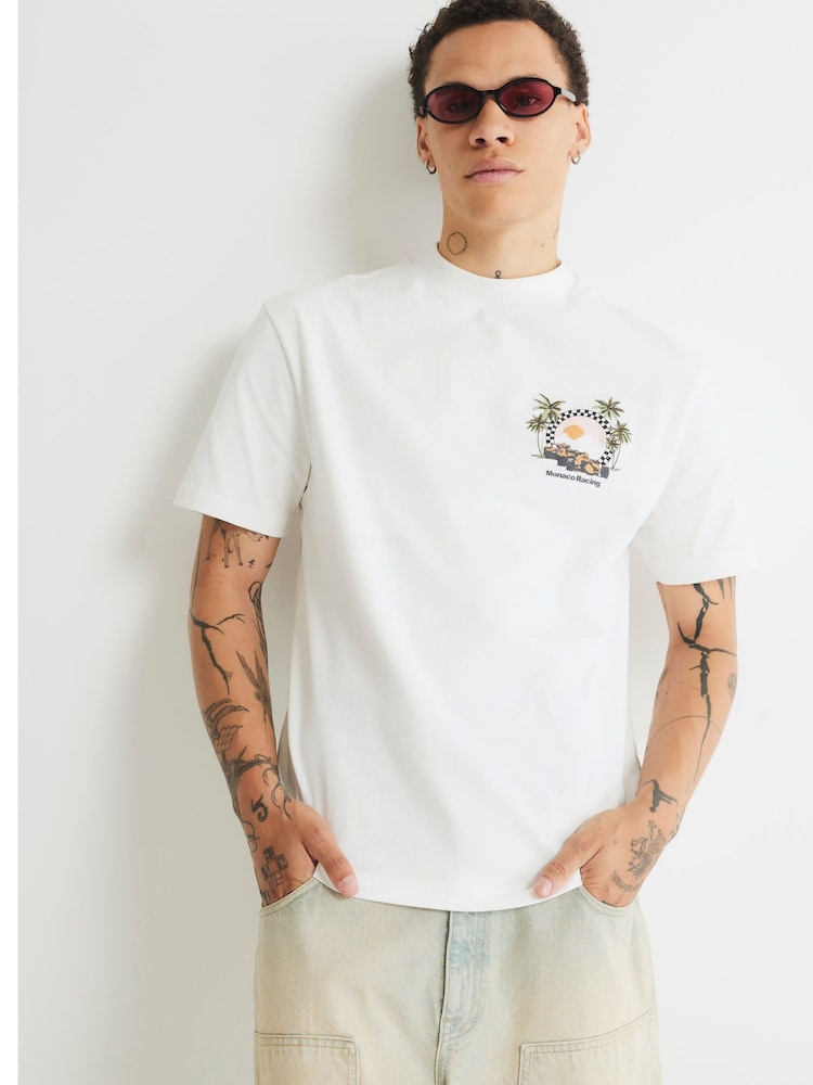 River Island Natural Regular Fit Monaco Racing T-Shirt - Image 1 of 4