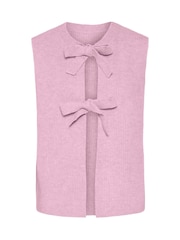 PIECES Pink Tie Front Sleeveless Knitted Vest - Image 1 of 2