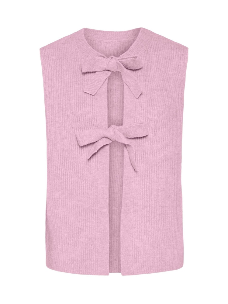 PIECES Pink Tie Front Sleeveless Knitted Vest - Image 1 of 2