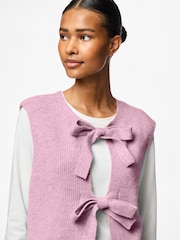 PIECES Pink Tie Front Bow Knitted Sleeveless Vest - Image 3 of 7